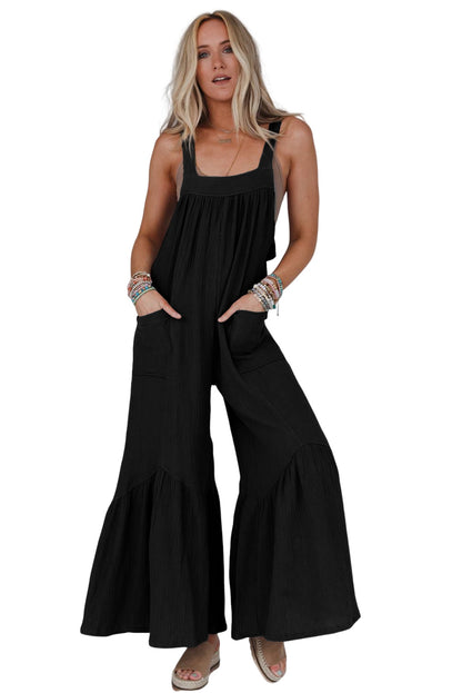 Black Wide Leg Ruffle Jumpsuit - LA Grand