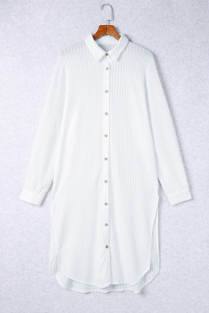 White Striped Crinkle Button Front Cover Up Shirt Dress - LA Grand