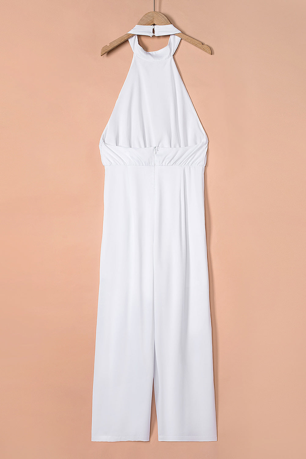 White Button Halterneck Elegant Wide Leg Jumpsuit - LA Grand