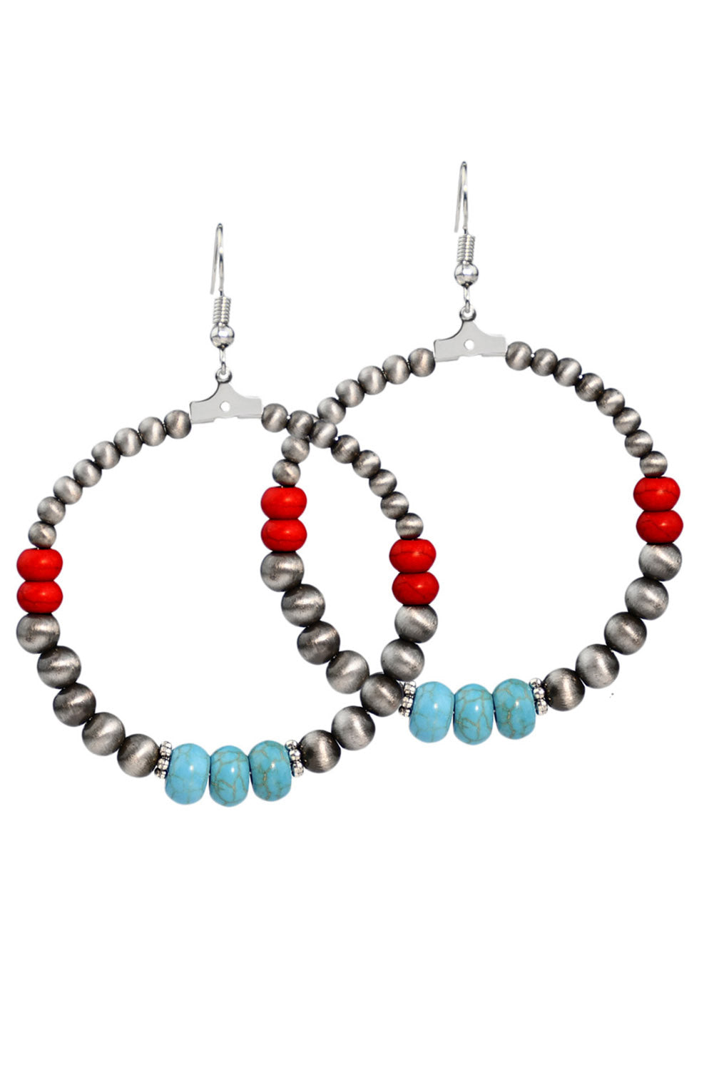 Multicolour Turquoise Colorblock Beaded Large Hoop Earrings - LA Grand