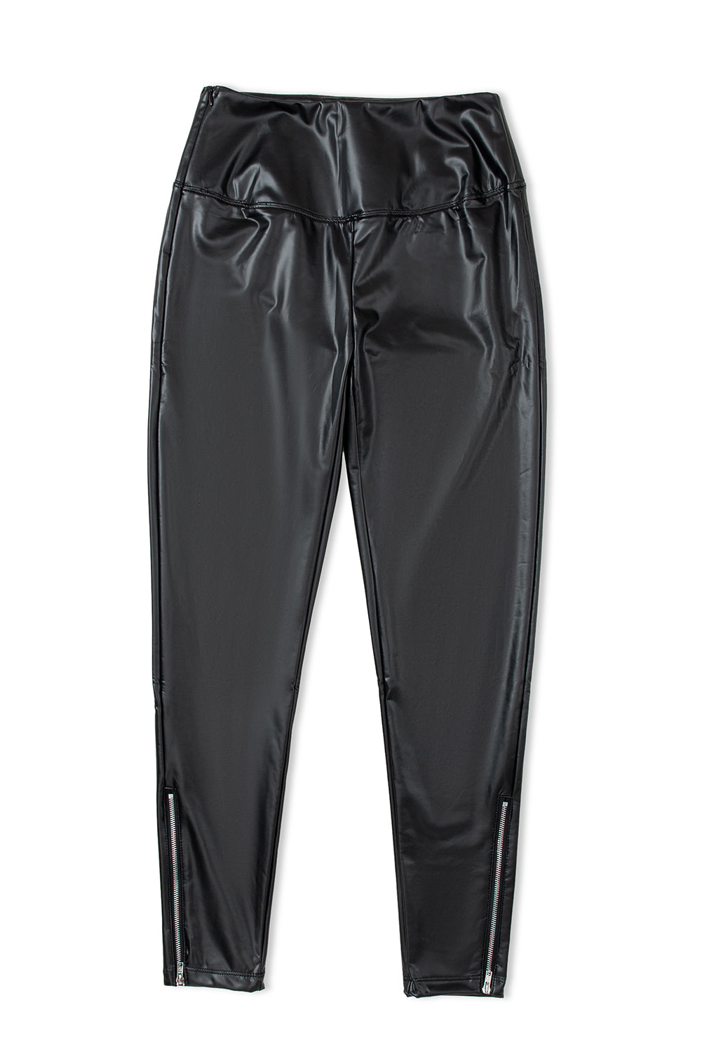 Black Faux Leather Zipped Detail Leggings - LA Grand