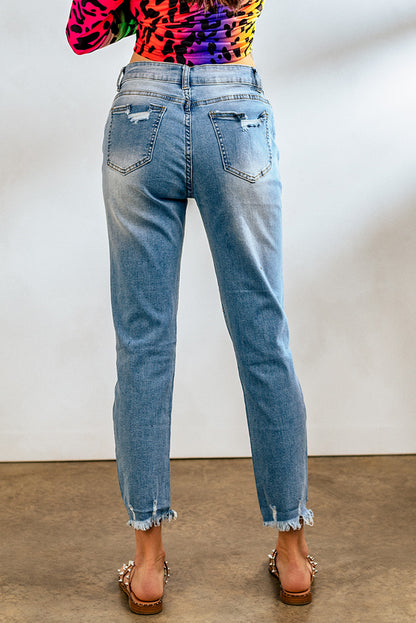 Light Blue Distressed Denim Pants - LA Grand