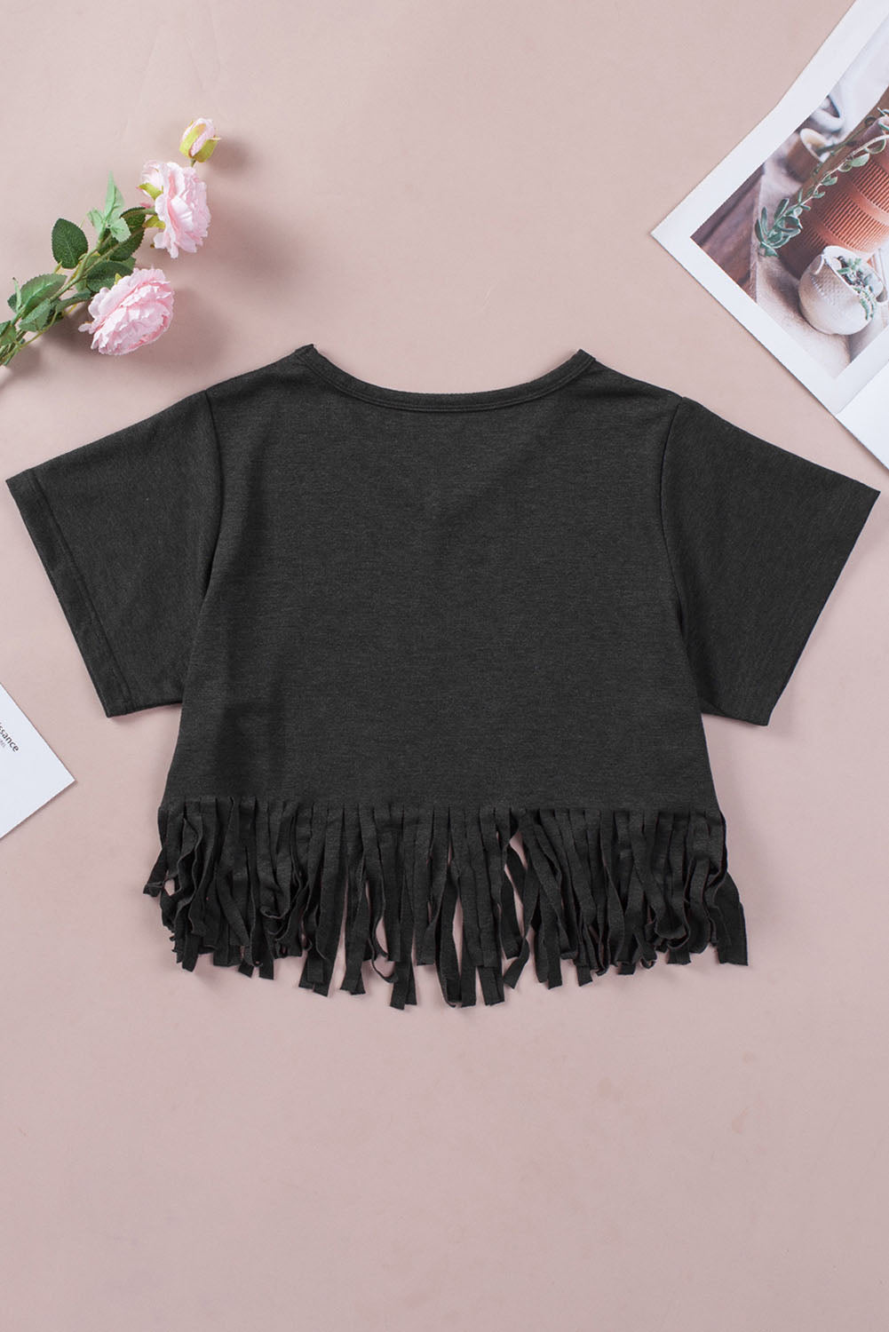 Black Leopard MAMA Fringed Hem Top - LA Grand