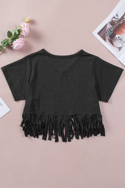 Black Leopard MAMA Fringed Hem Top - LA Grand