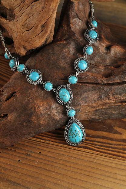 Green Crackle Turquoise Water Drop Accent Necklace - LA Grand