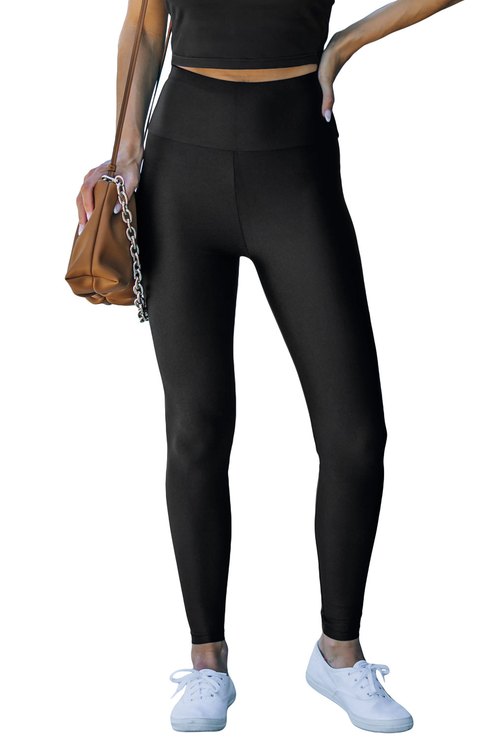 Black High Rise Tight Leggings with Waist Cincher - LA Grand