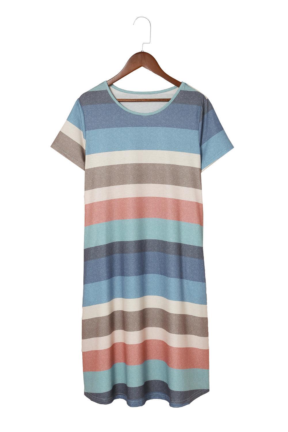 Multicolor Striped Pocket T Shirt Dress - LA Grand