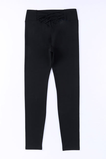 Black Criss Cross Tummy Control High Waist Leggings - LA Grand