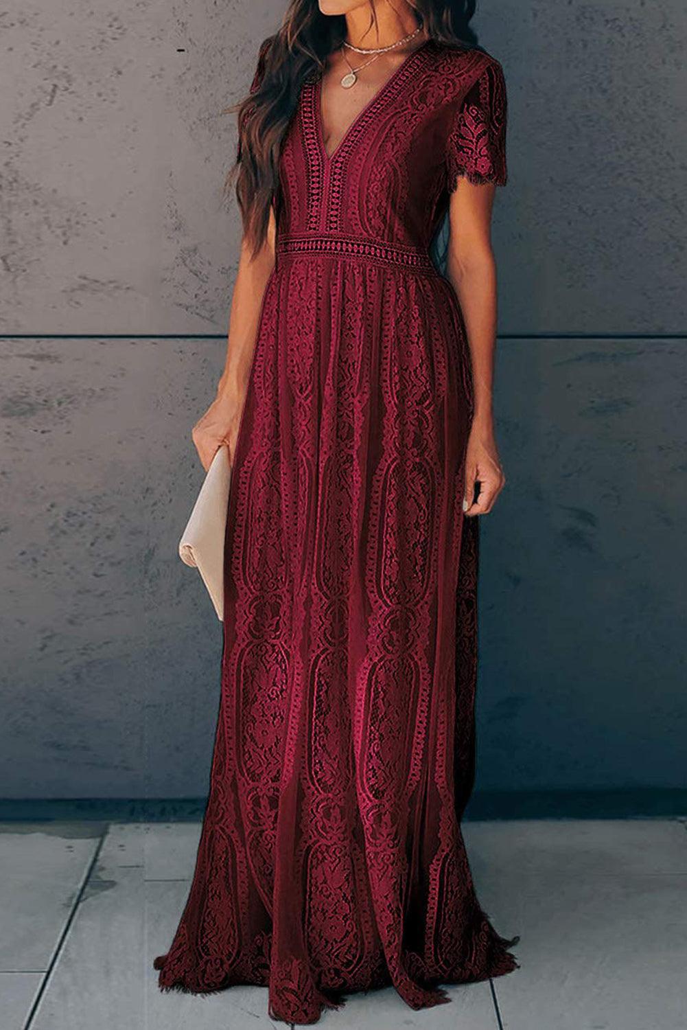 Fiery Red Blue Fill Your Heart Lace Maxi Dress - LA Grand