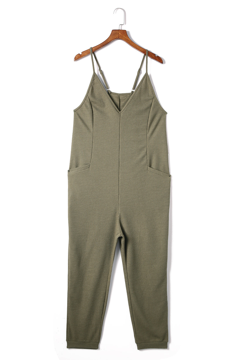 Blue Textured Sleeveless V-Neck Pocketed Casual Jumpsuit - LA Grand