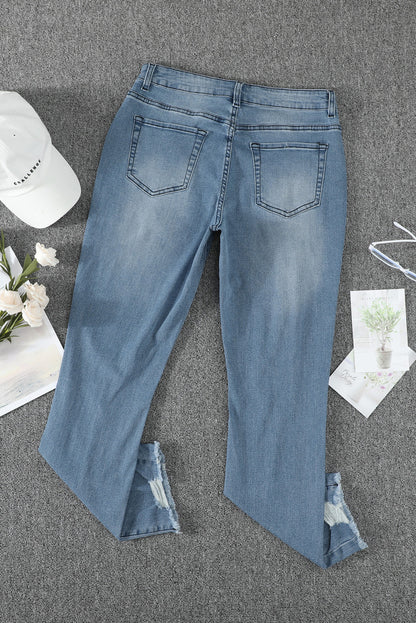 Sky Blue Ripped Slim Fit Washed Jeans - LA Grand