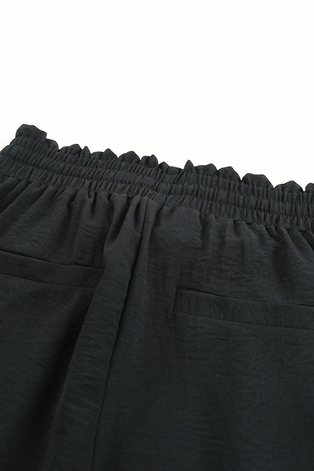 Black Solid Color Drawstring Smocked Waist Joggers - LA Grand