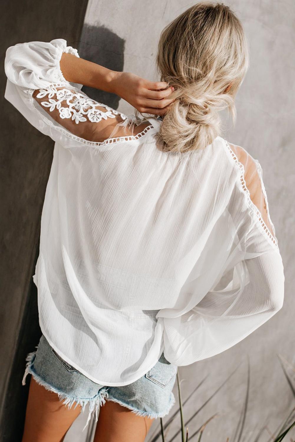 White Formal Invitation Lace Blouse - LA Grand