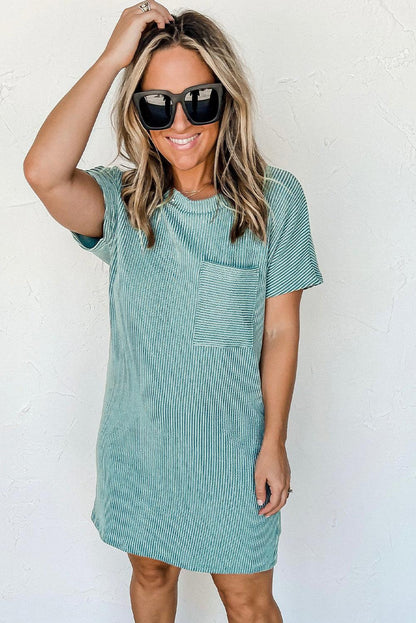 Azure Stripes Ribbed Knit Tee Dress - LA Grand