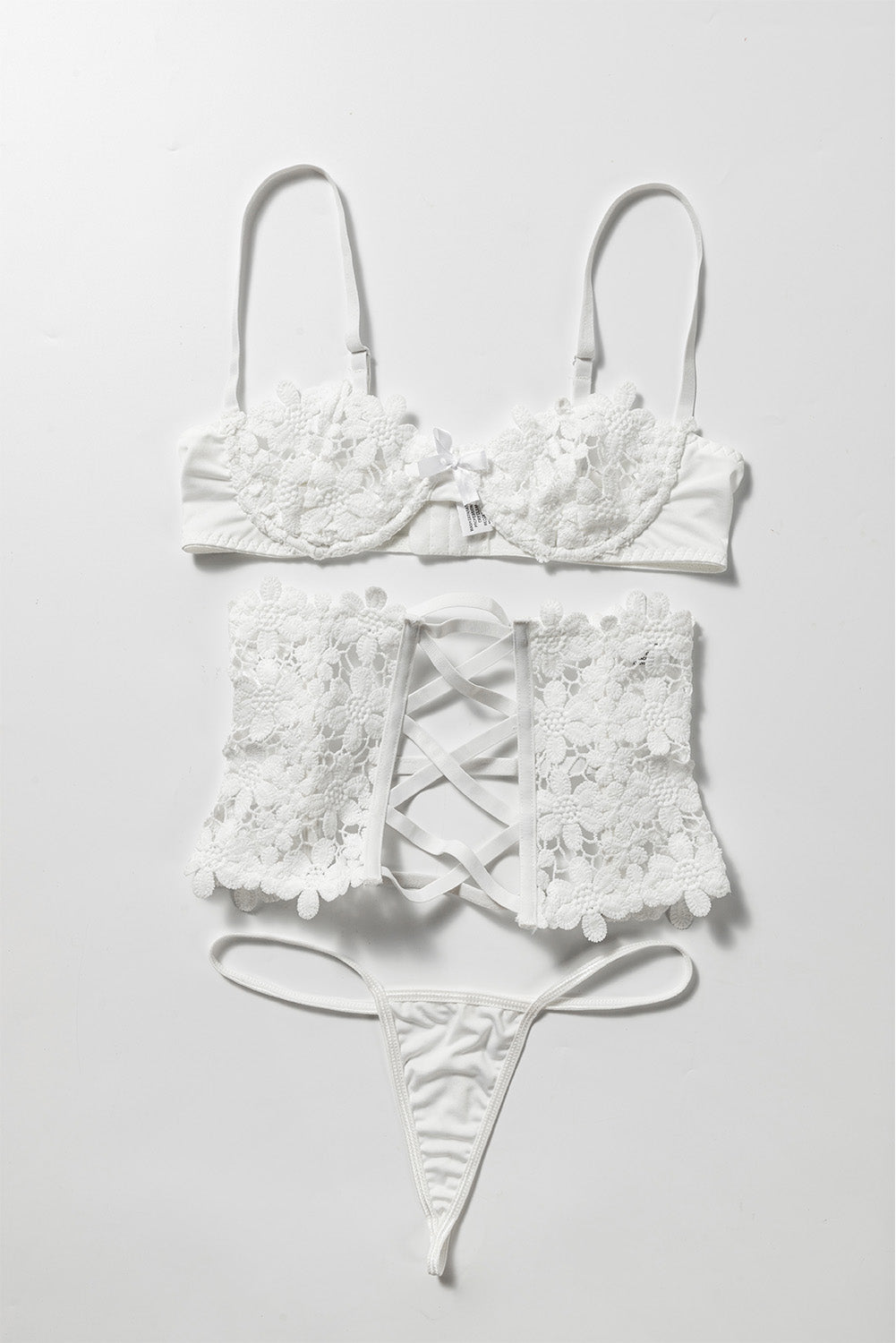 White Premium Lace Bra Waist Cincher and Thong Lingerie Set - LA Grand