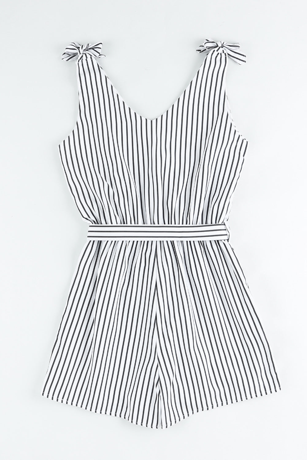 White Striped Print Wrap Sleeveless Romper - LA Grand