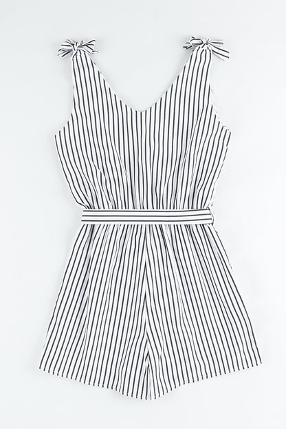 White Striped Print Wrap Sleeveless Romper - LA Grand