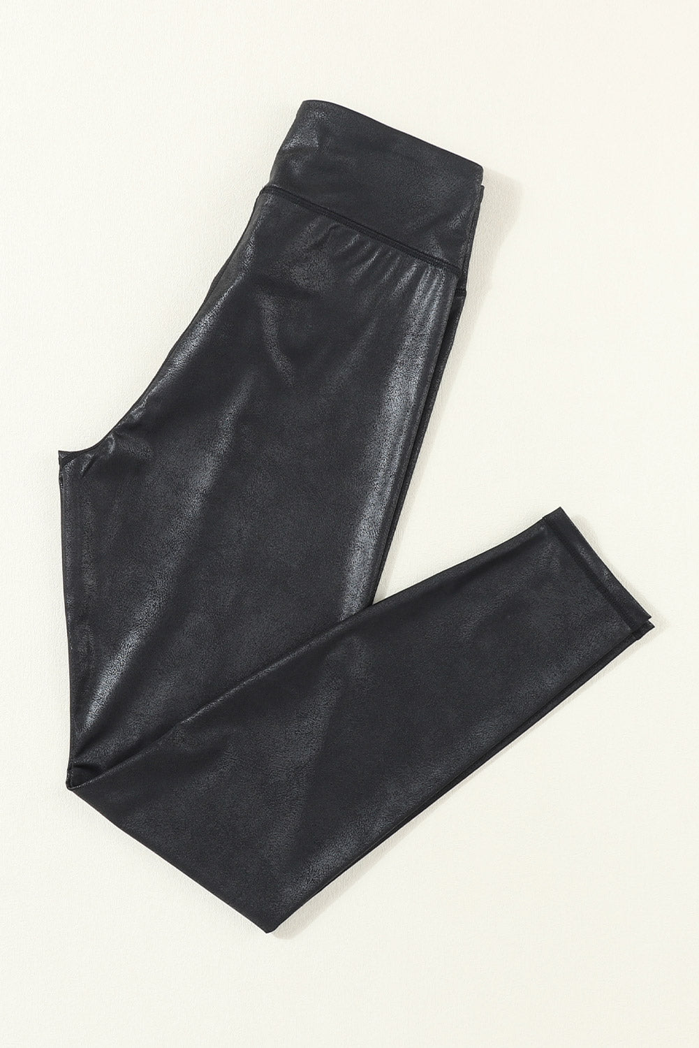 Navy Blue Crossed Dip Waist Sleek Leather Leggings - LA Grand