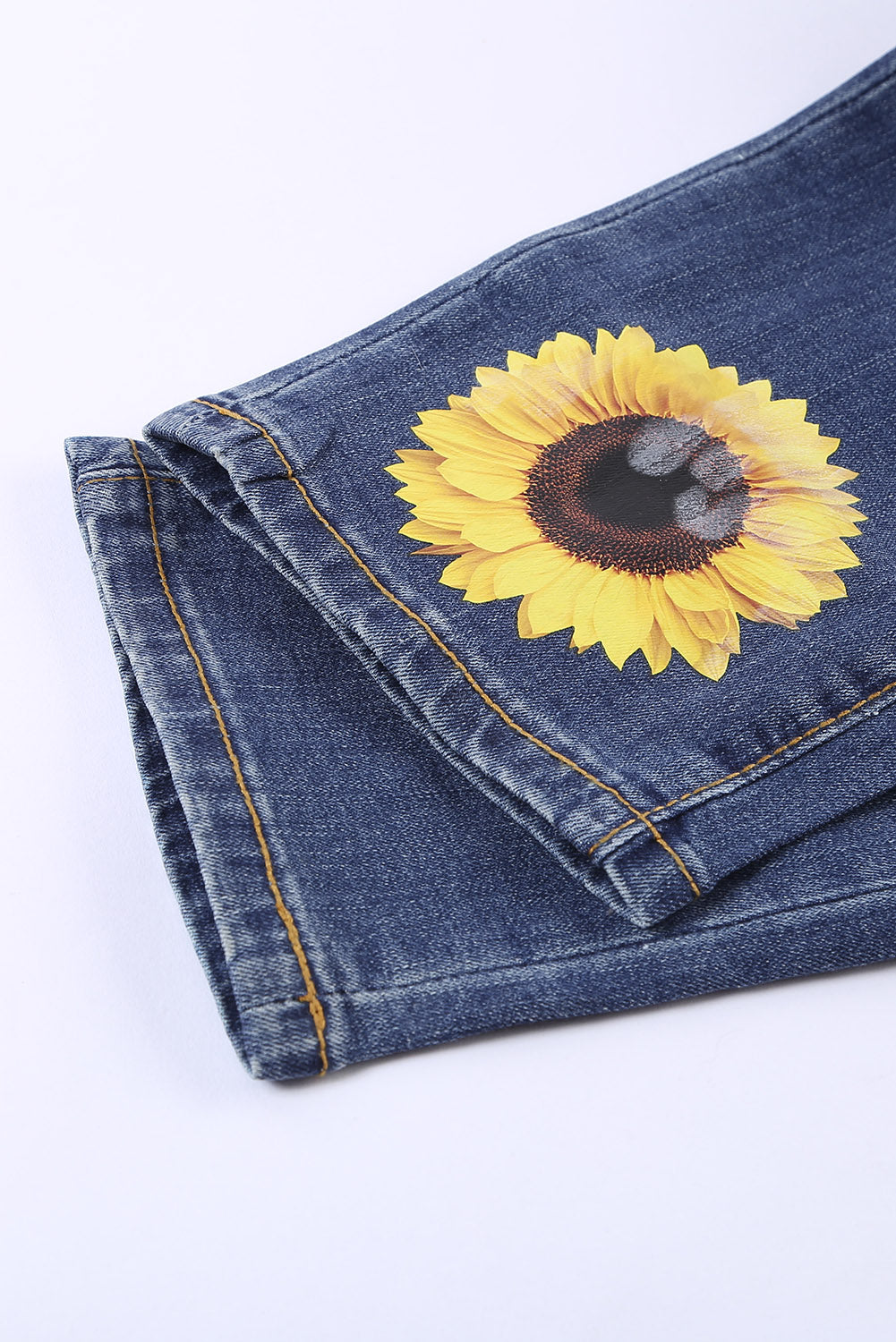 Leopard Patchwork Sunflower Print Distressed High Waist Jeans - LA Grand