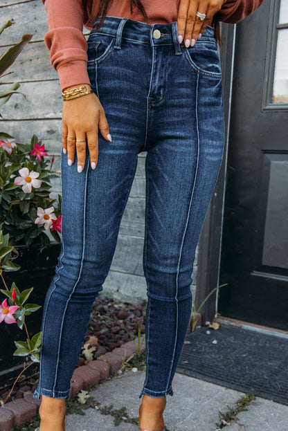 Blue Seamed High Waist Skinny Fit Jeans - LA Grand