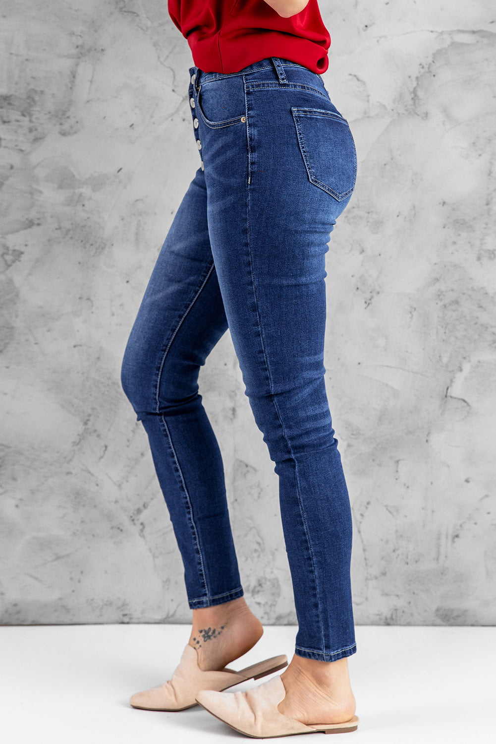 Blue High Rise Skinny Button Fly Jeans - LA Grand