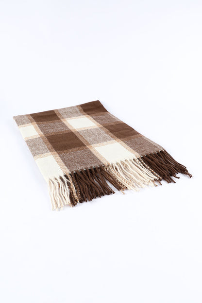 Brown Tasseled Hem Plaid Scarf - LA Grand