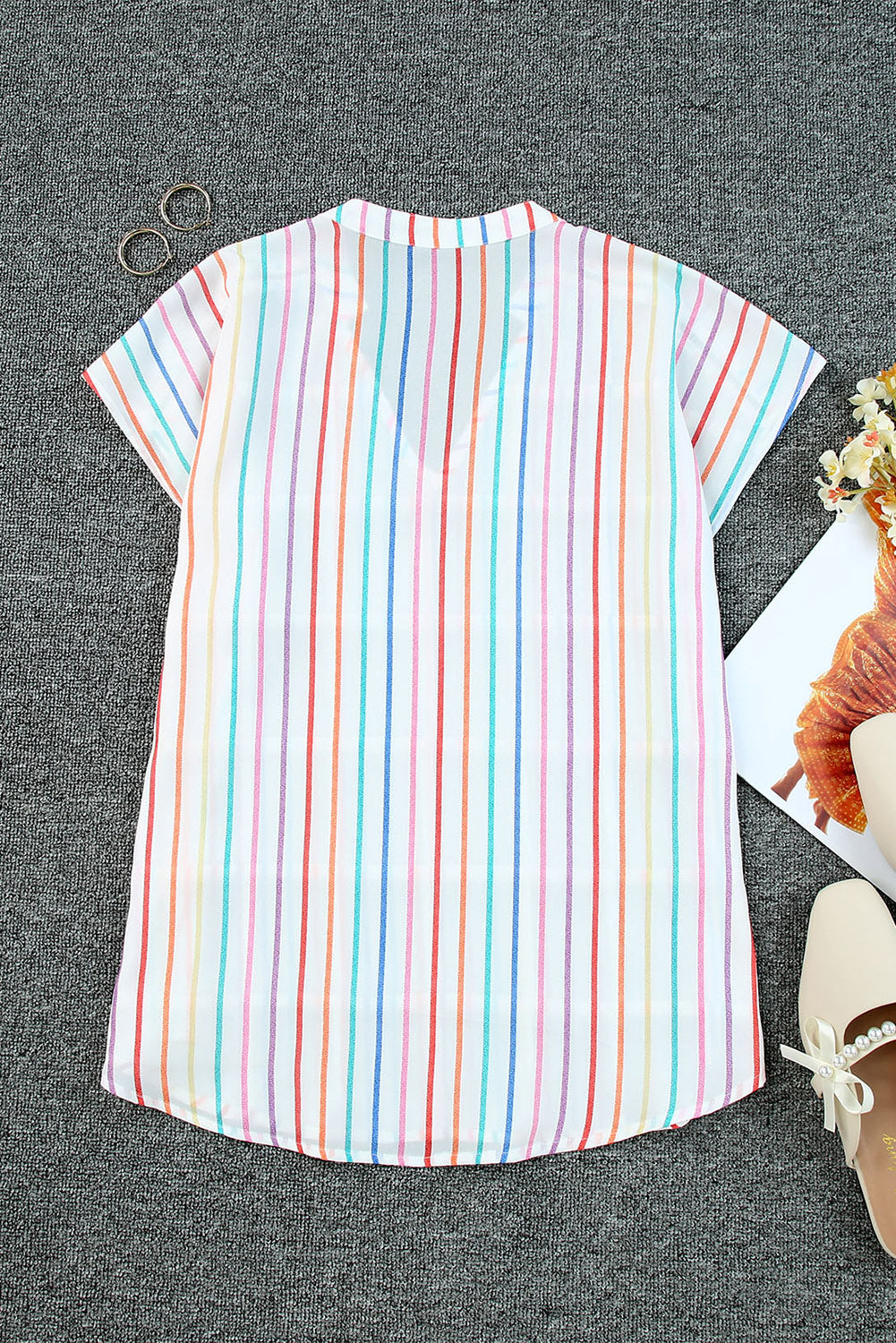 Multicolor Striped Pintuck Tiered Cap Sleeve Blouse - LA Grand