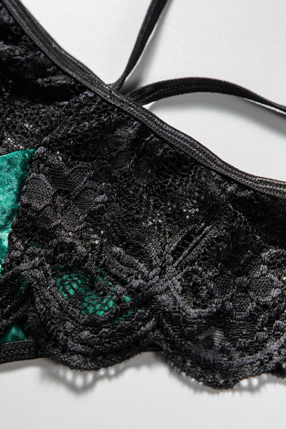 Green Strappy Lace Velvet Bralette Set - LA Grand