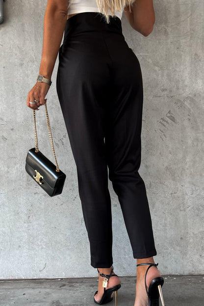 Black Button High Waist Tapered Pants - LA Grand