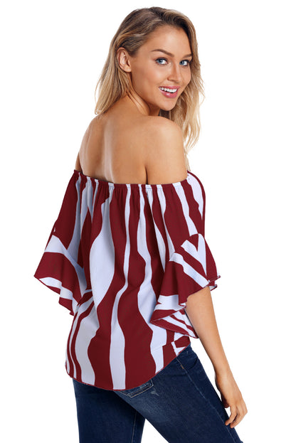 Off The Shoulder Vertical Stripes Blouse in Pink - LA Grand