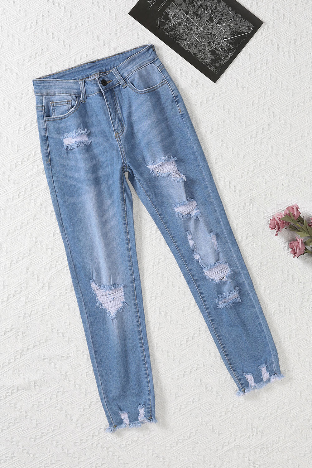 Light Blue Distressed Denim Pants - LA Grand