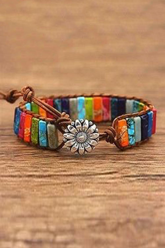 Multicolor Sunflower Colorful Stone Beaded Wrap Bracelet - LA Grand