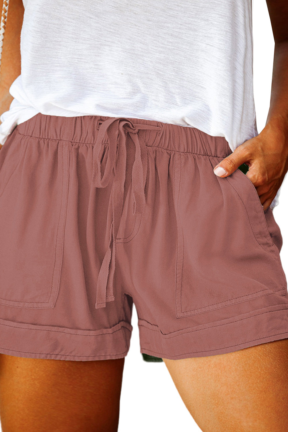 Green Gray Black/Fiery Red/Blue/Green/Gray/Apricot Elastic Waist Drawstring Pocket Shorts - LA Grand