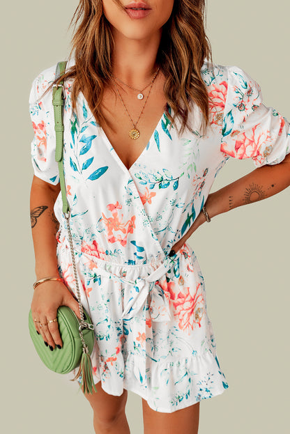 Floral Print Puff Sleeves Romper - LA Grand