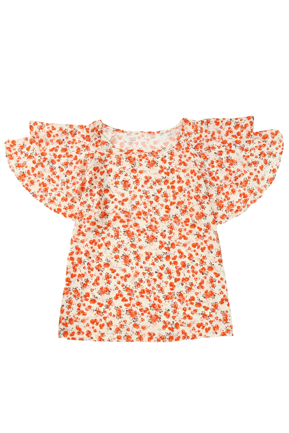 Orange Floral Tiered Flutter Sleeve Blouse - LA Grand