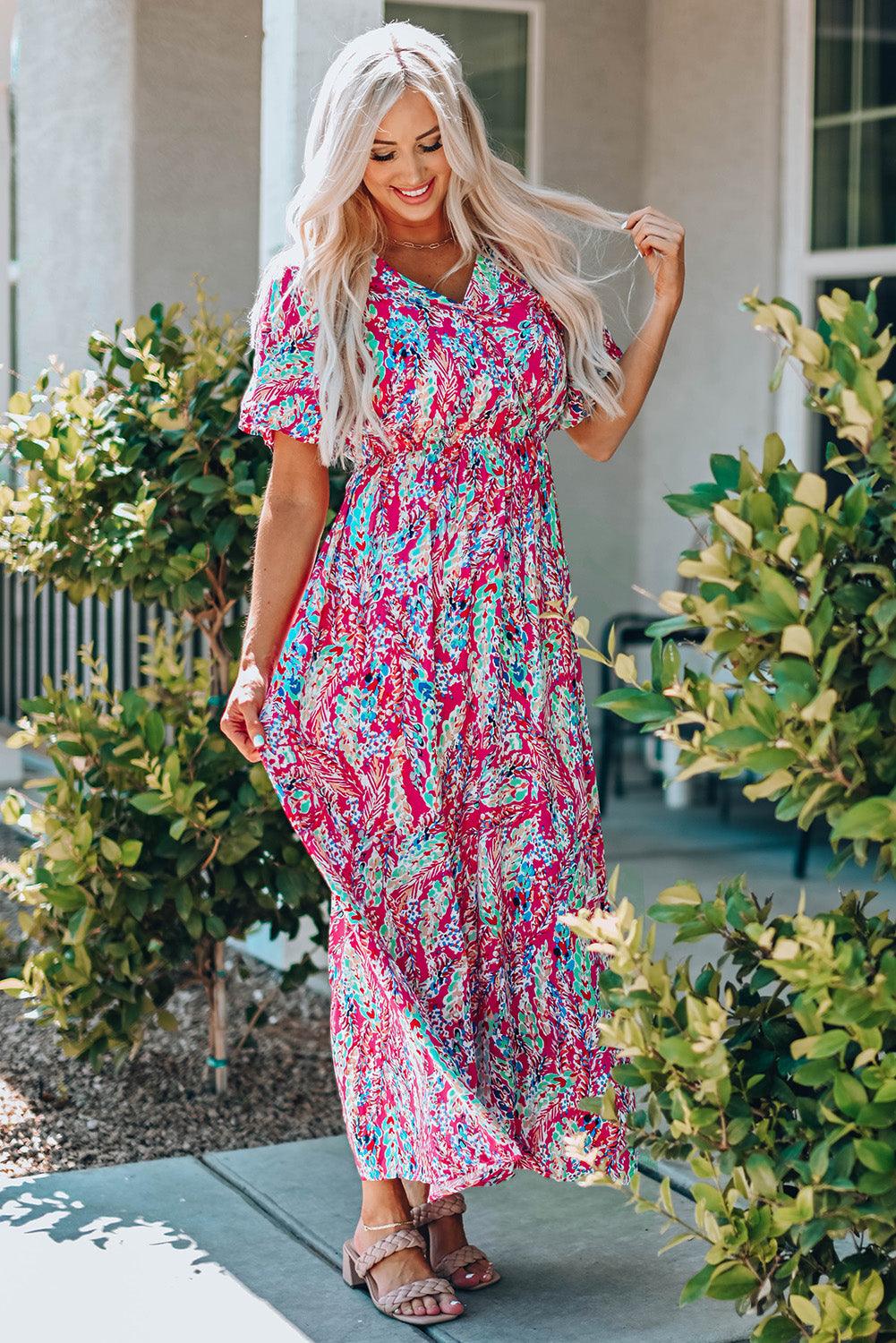 Wrap V Neck Floral Maxi Dress - LA Grand