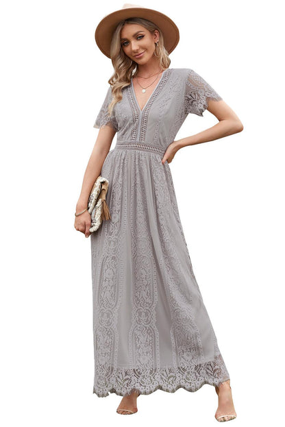 Serenity Sky Lace-Inspired Maxi Dress - LA Grand