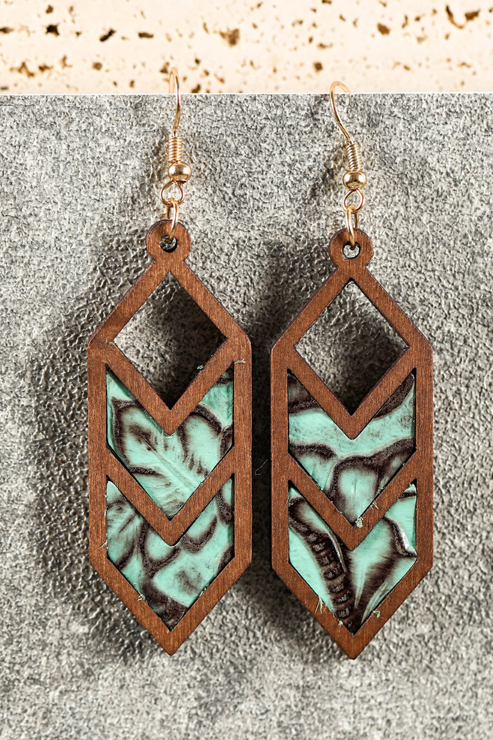 Mint Green Western Animal Print Insert Wooden Hollowed Earrings - LA Grand