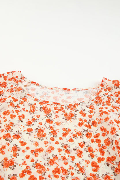 Orange Floral Tiered Flutter Sleeve Blouse - LA Grand