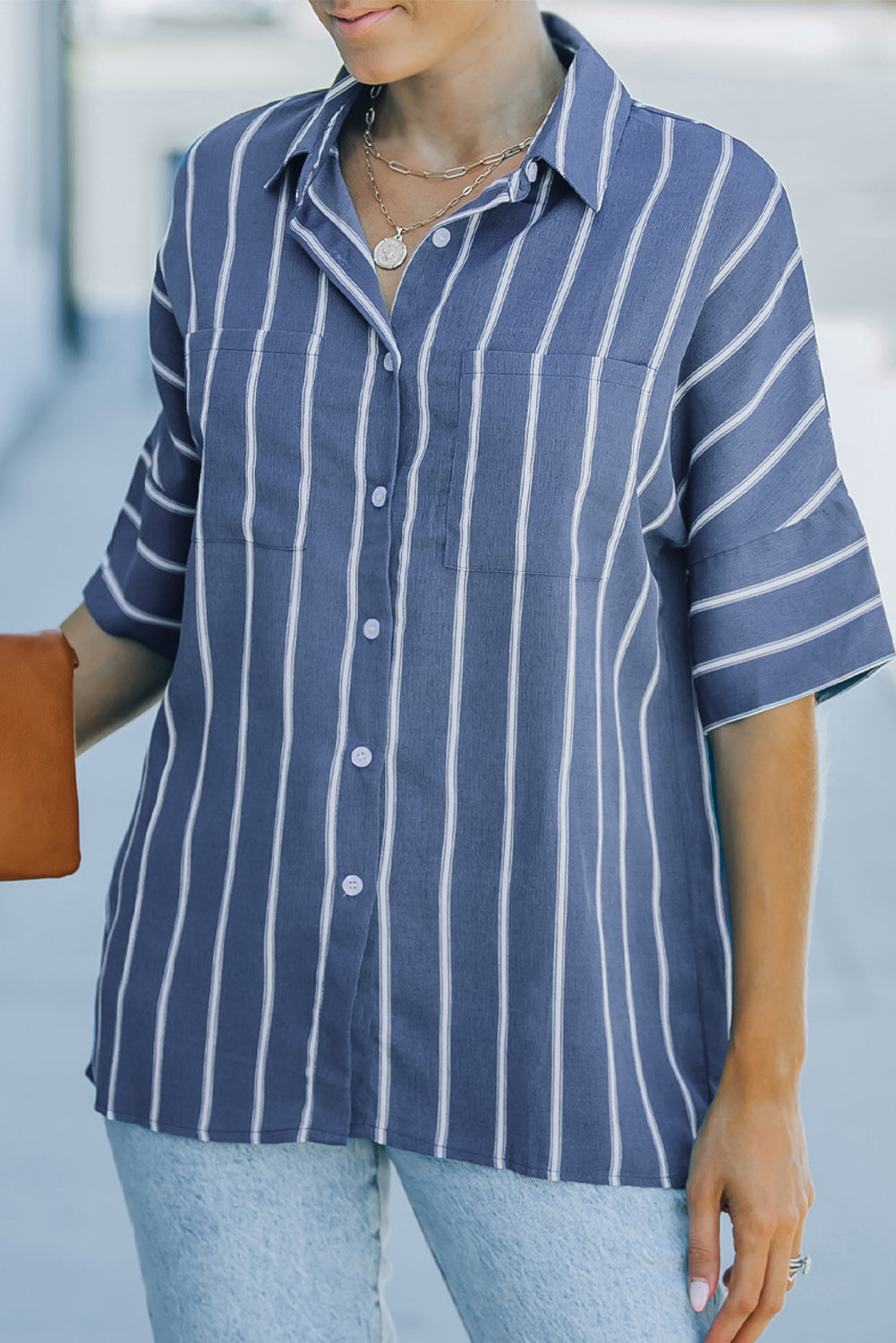 Blue Pocketed Striped Shirt - LA Grand