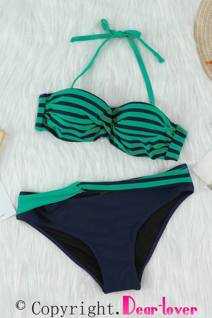 Blue Halter Bandeau Striped Bikini - LA Grand