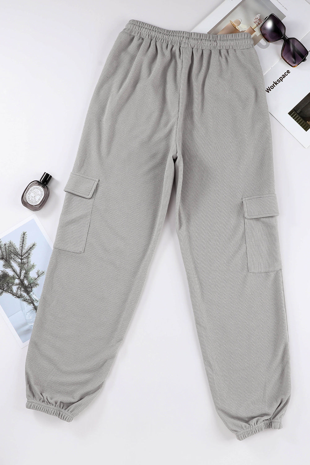 Black Waffle Texture Cargo Pocket Jogger Pants - LA Grand