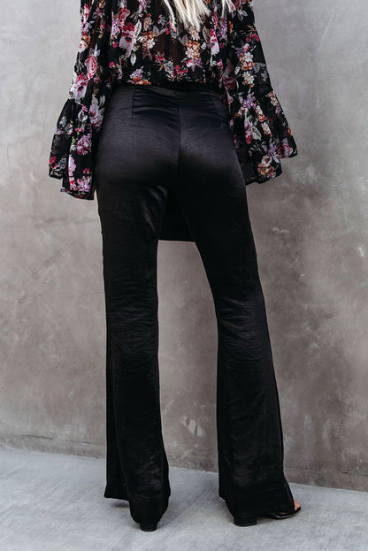 Black Satin Flare Tailored Pants - LA Grand