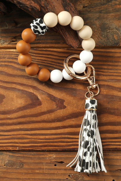 Multicolor Silicone Beads Bracelet Leopard Tassel Keyring - LA Grand