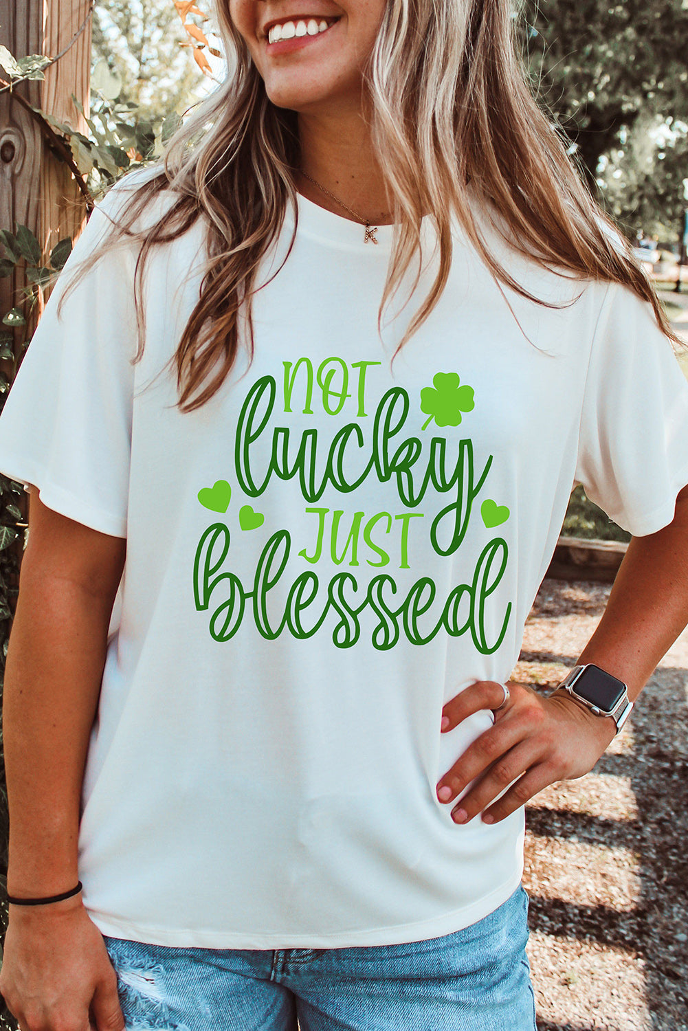 White St Patricks Not Luck Just Blessed Graphic T-shirt - LA Grand