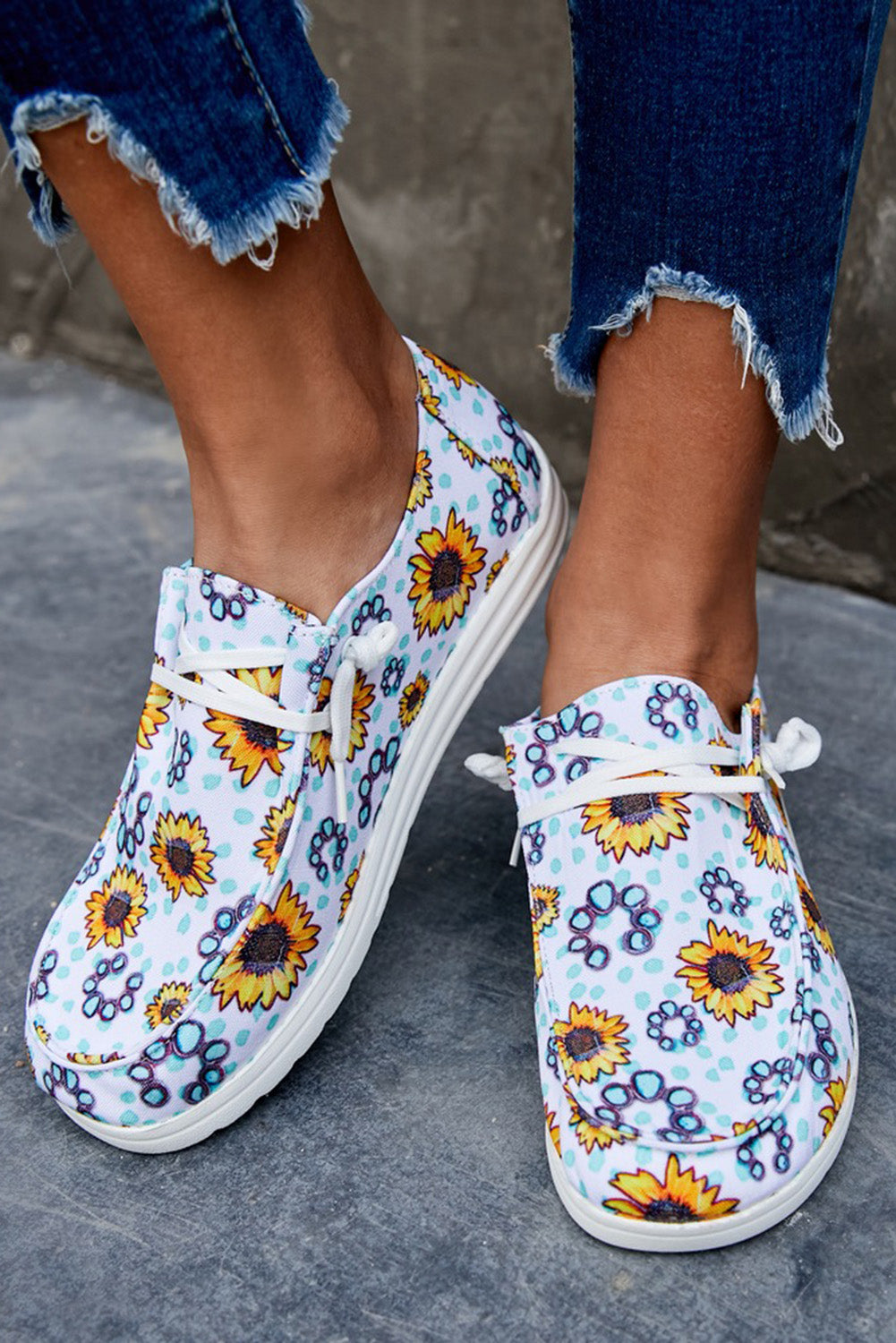 White Sunflower Slip On Shoes - LA Grand