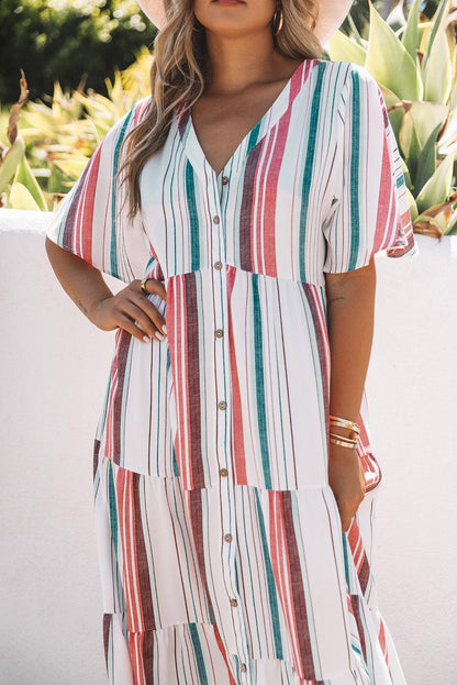 Chic Striped V-Neck Dress - LA Grand