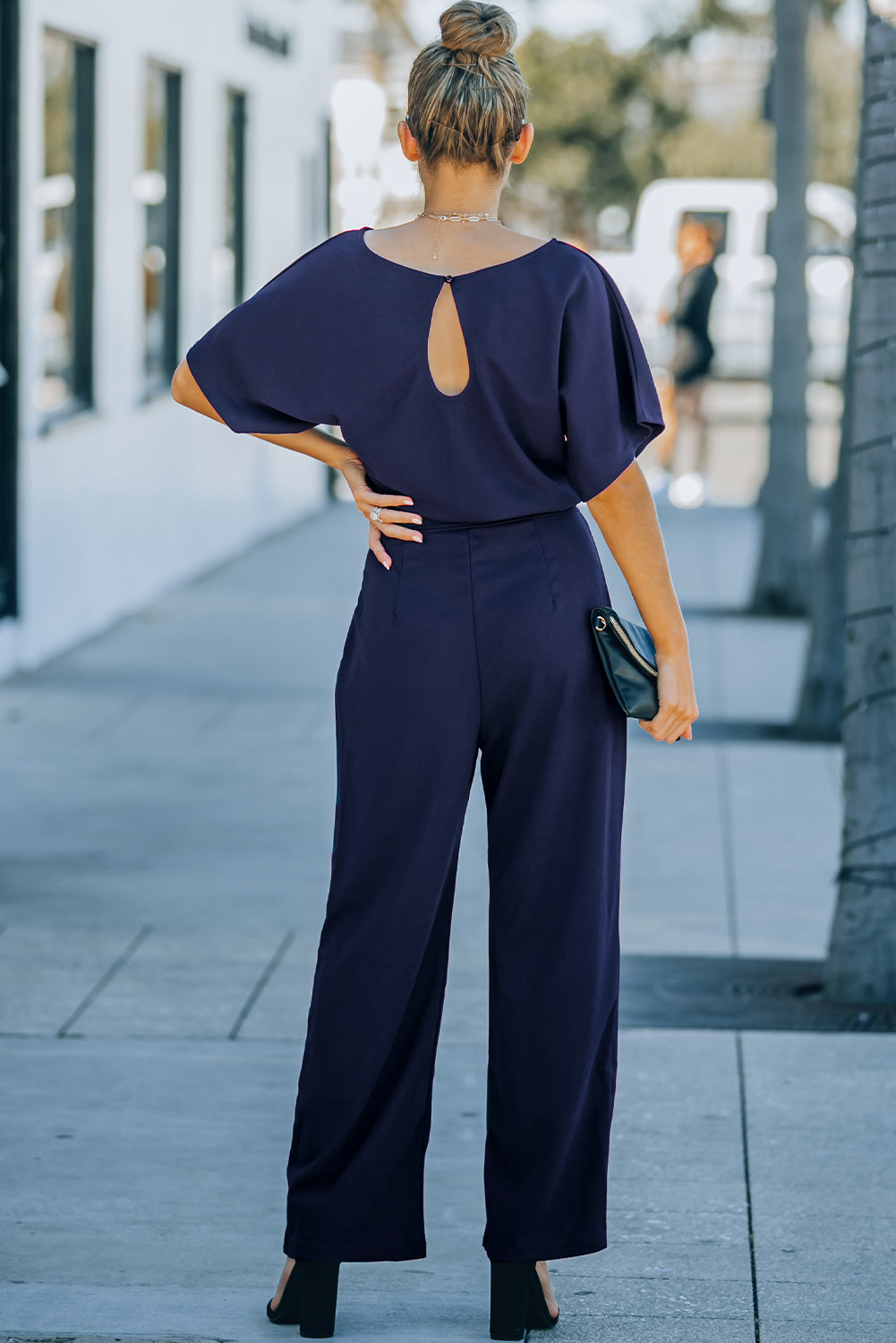 Indigo Glamour: Belted Wide Leg Jumpsuit - LA Grand