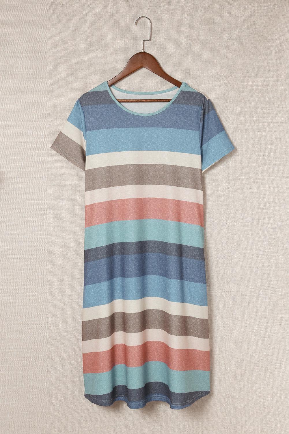 Multicolor Striped Pocket T Shirt Dress - LA Grand