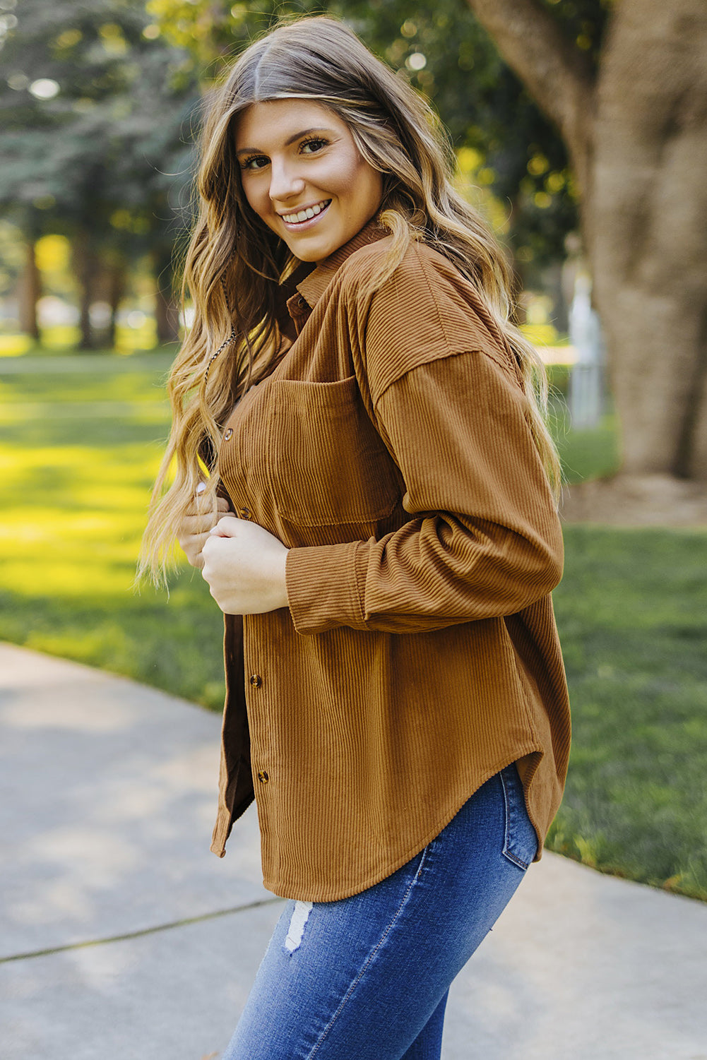 Brown Corduroy Button Pocket Shirt - LA Grand